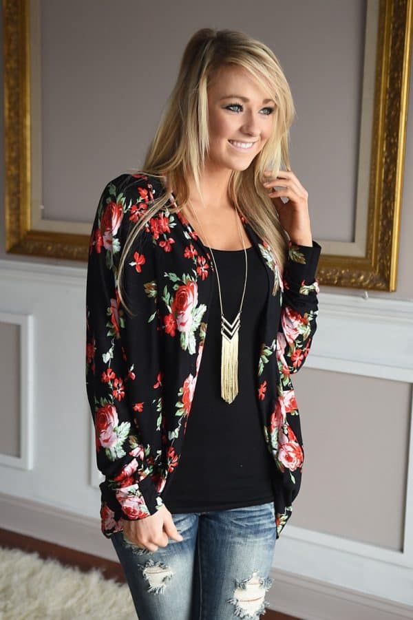 black floral cardigan